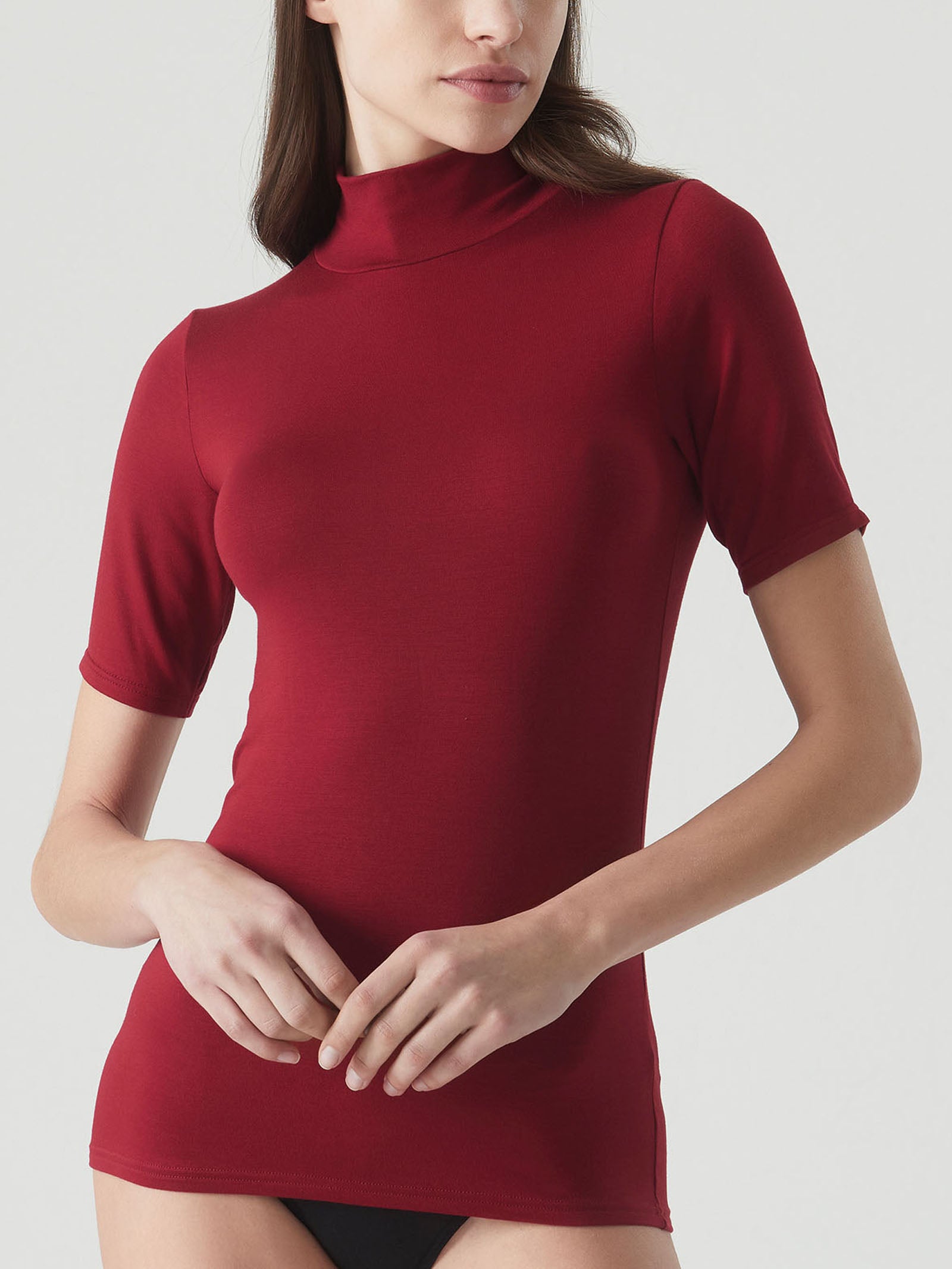 Maglietta collo alto in Eco Viscosa Rossi Donna - Ragno
