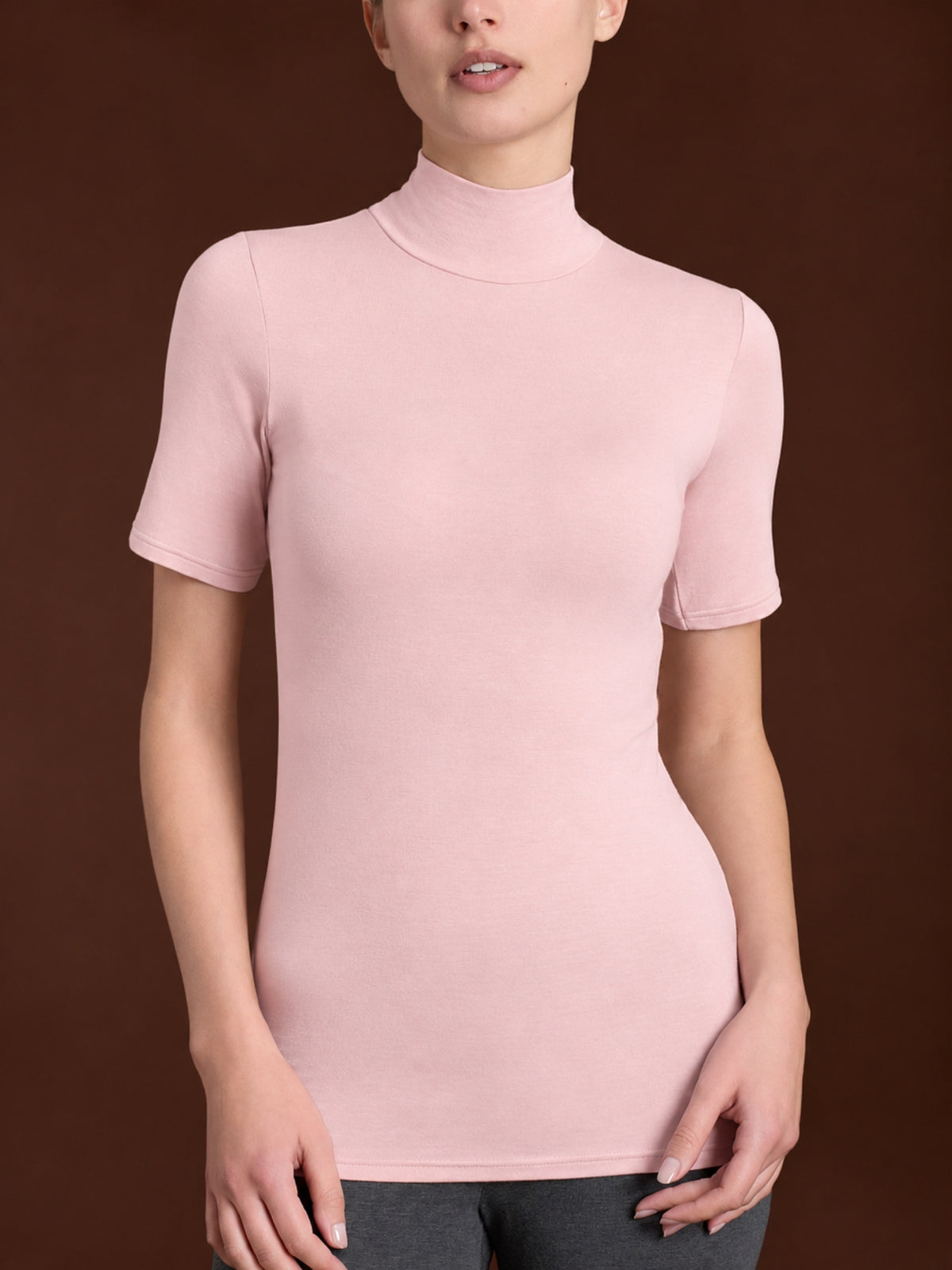 Maglietta collo alto in  Jersey Strech Winter Viscosa  Rosa Donna - Ragno