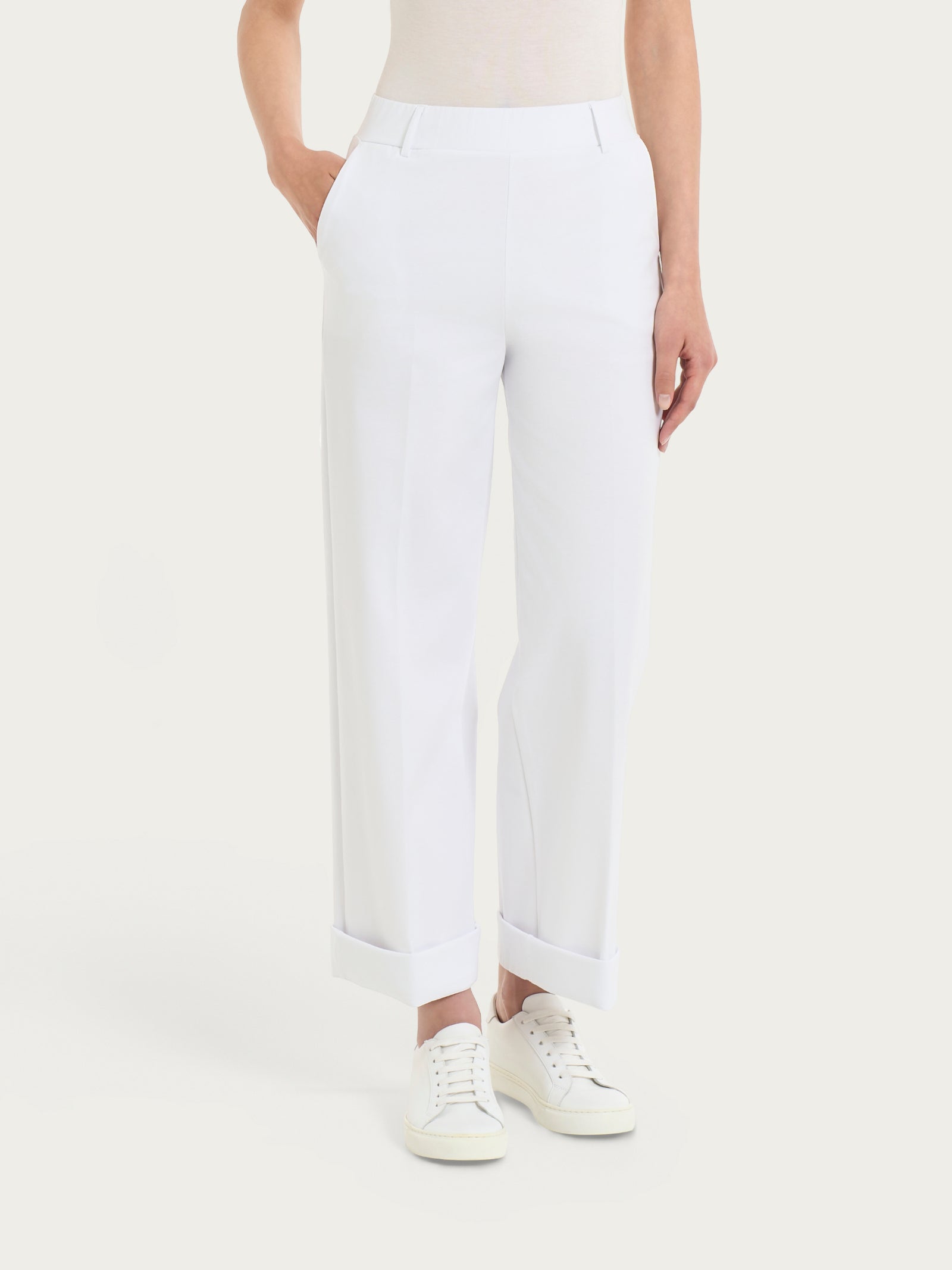 Pantalone ampio con tasche in Compact Light Bianchi Donna - Ragno