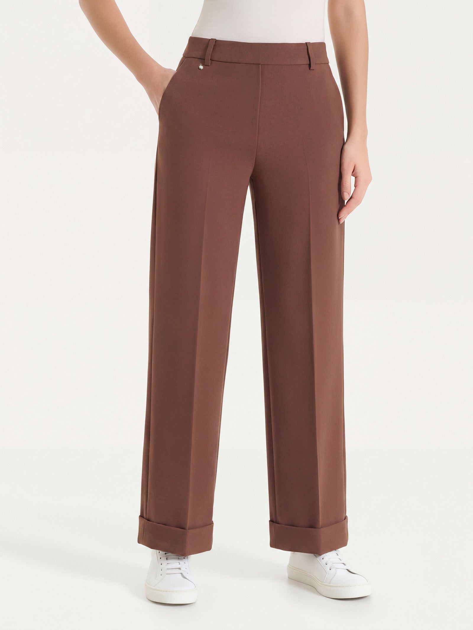 Pantalón ancho Compact Light Marrón Mujer con bolsillos - Ragno