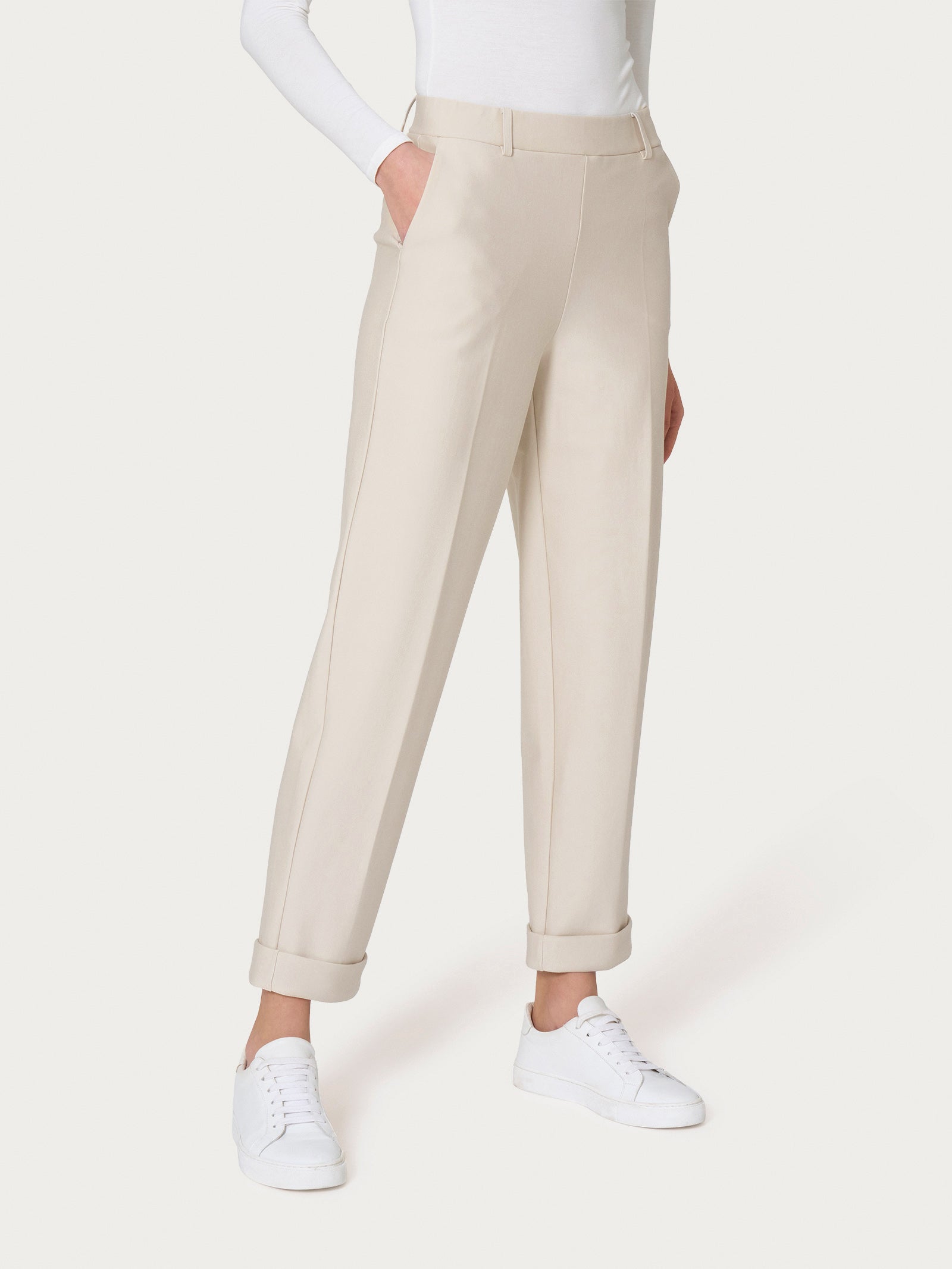 Pantalone a carota con tasche in Compact Light  Bianchi Donna - Ragno