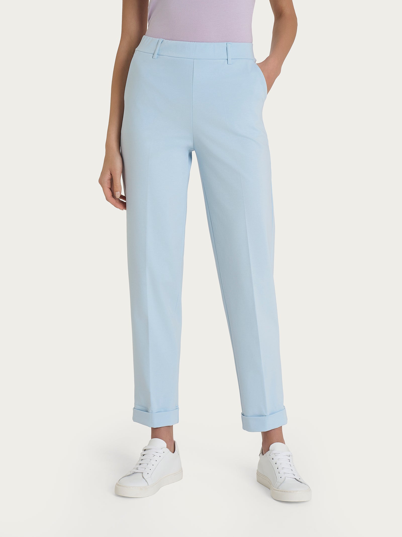 Pantalone a carota con tasche in Compact Light  Azzurri Donna - Ragno