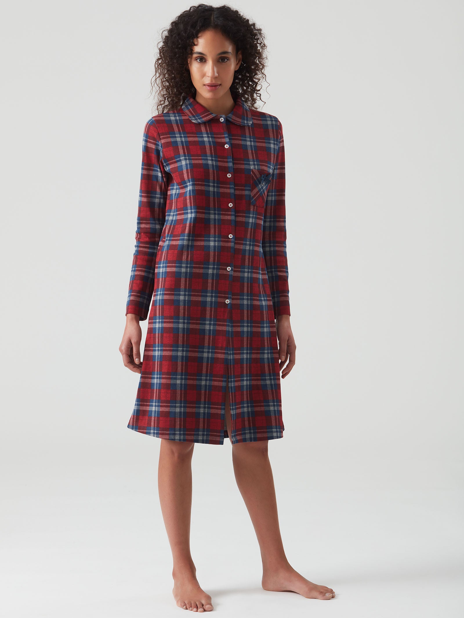 Camicia da notte aperta in stampa tartan -  - Ragno