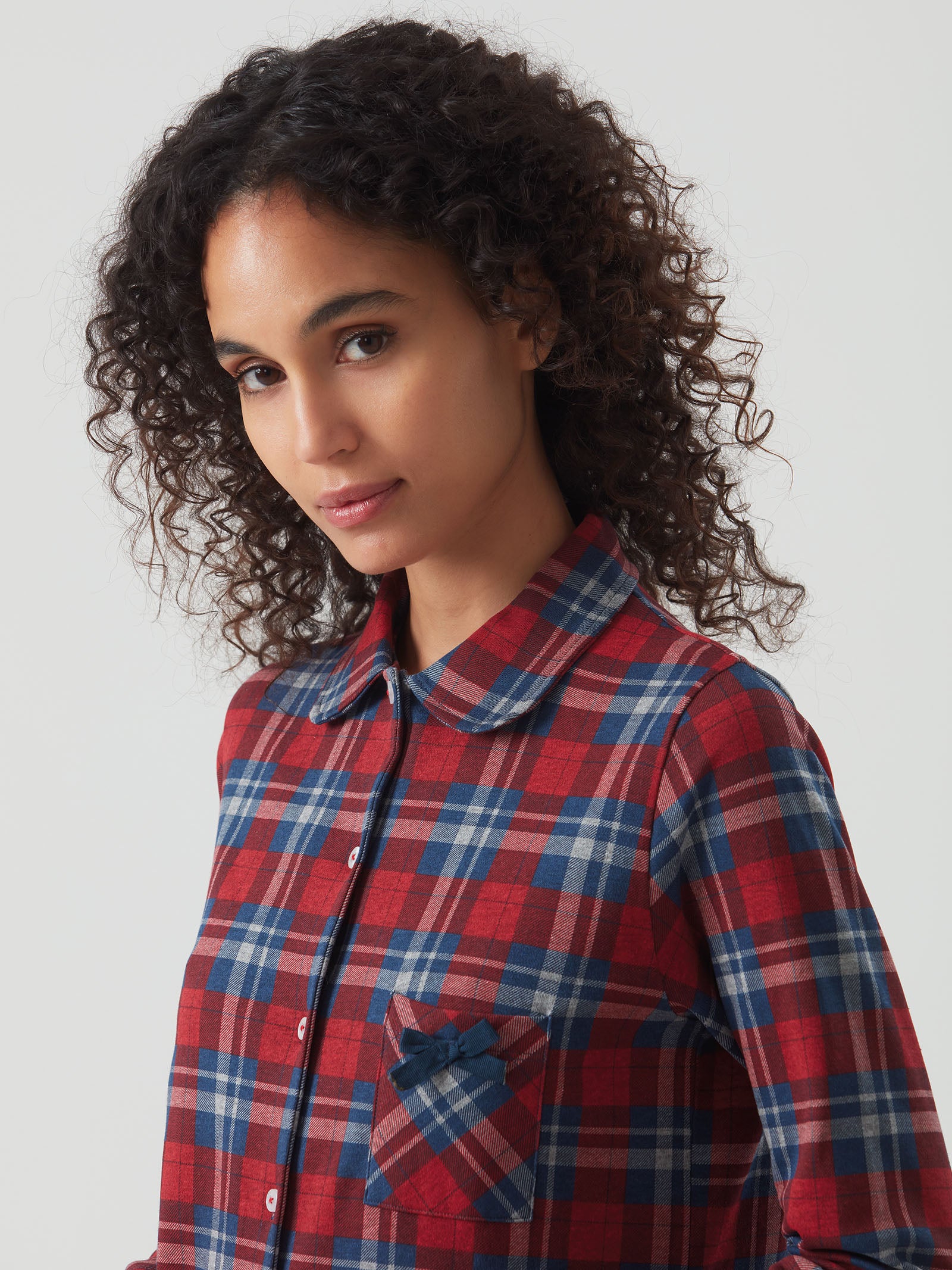 Camicia da notte aperta in stampa tartan -  - Ragno