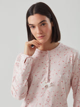 Camicia da notte a serafino in interlock di caldo cotone in stampa flower -  - Ragno