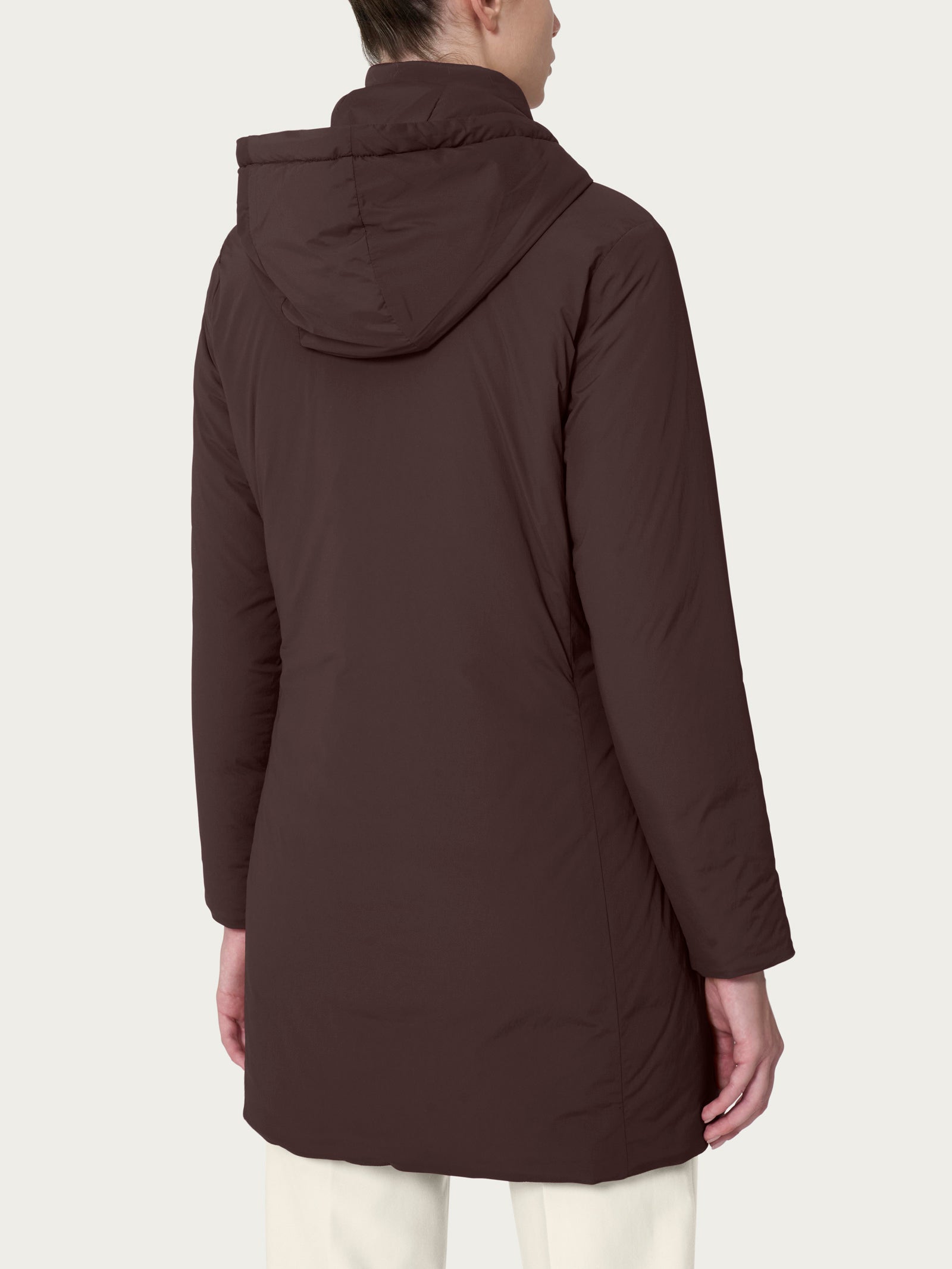 Long 150-gram wool padded Piumerino with hood Chocolate Torte