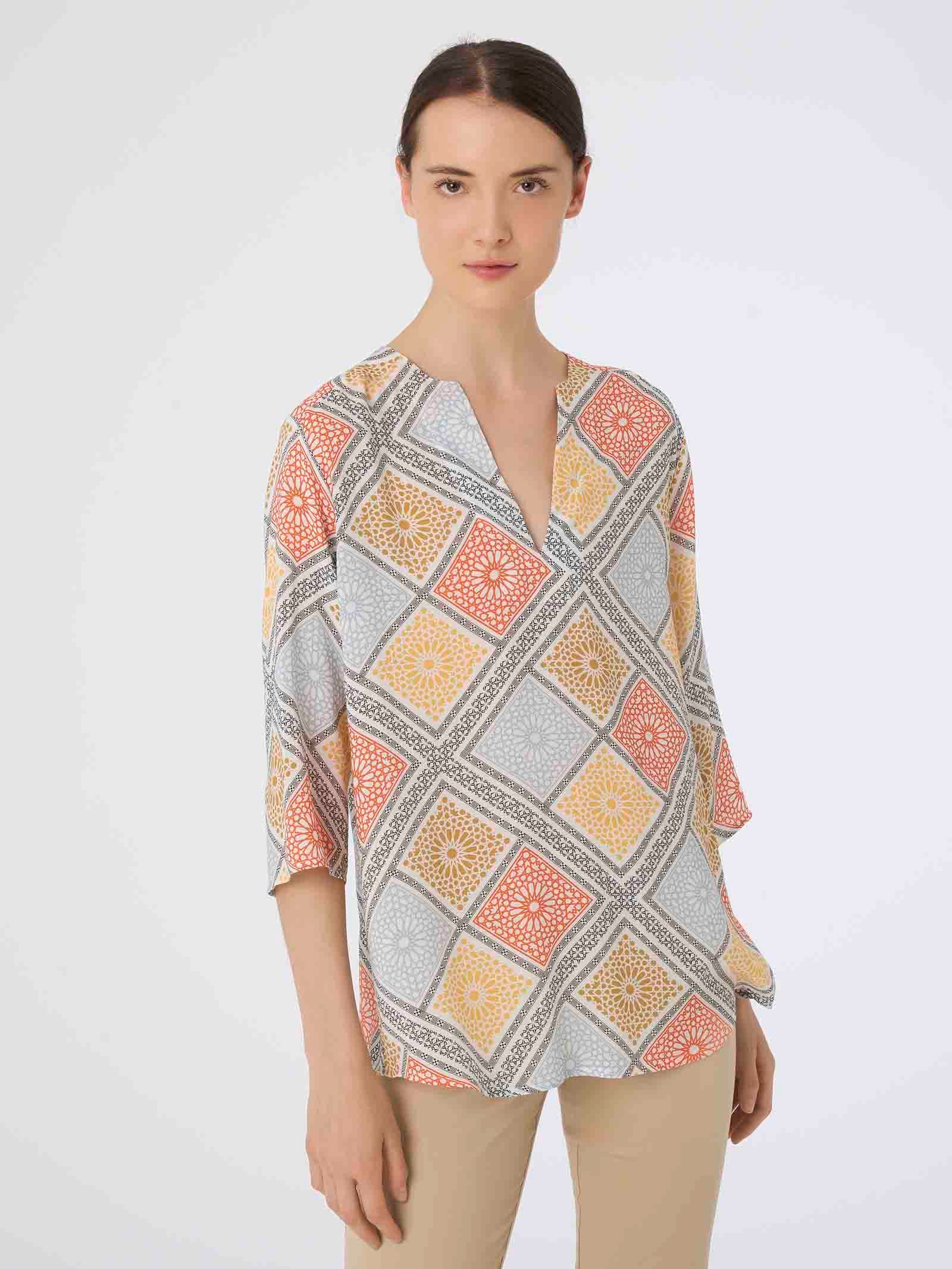 Blusa con stampa geometrica in mussola di EcoSeta -  - Ragno