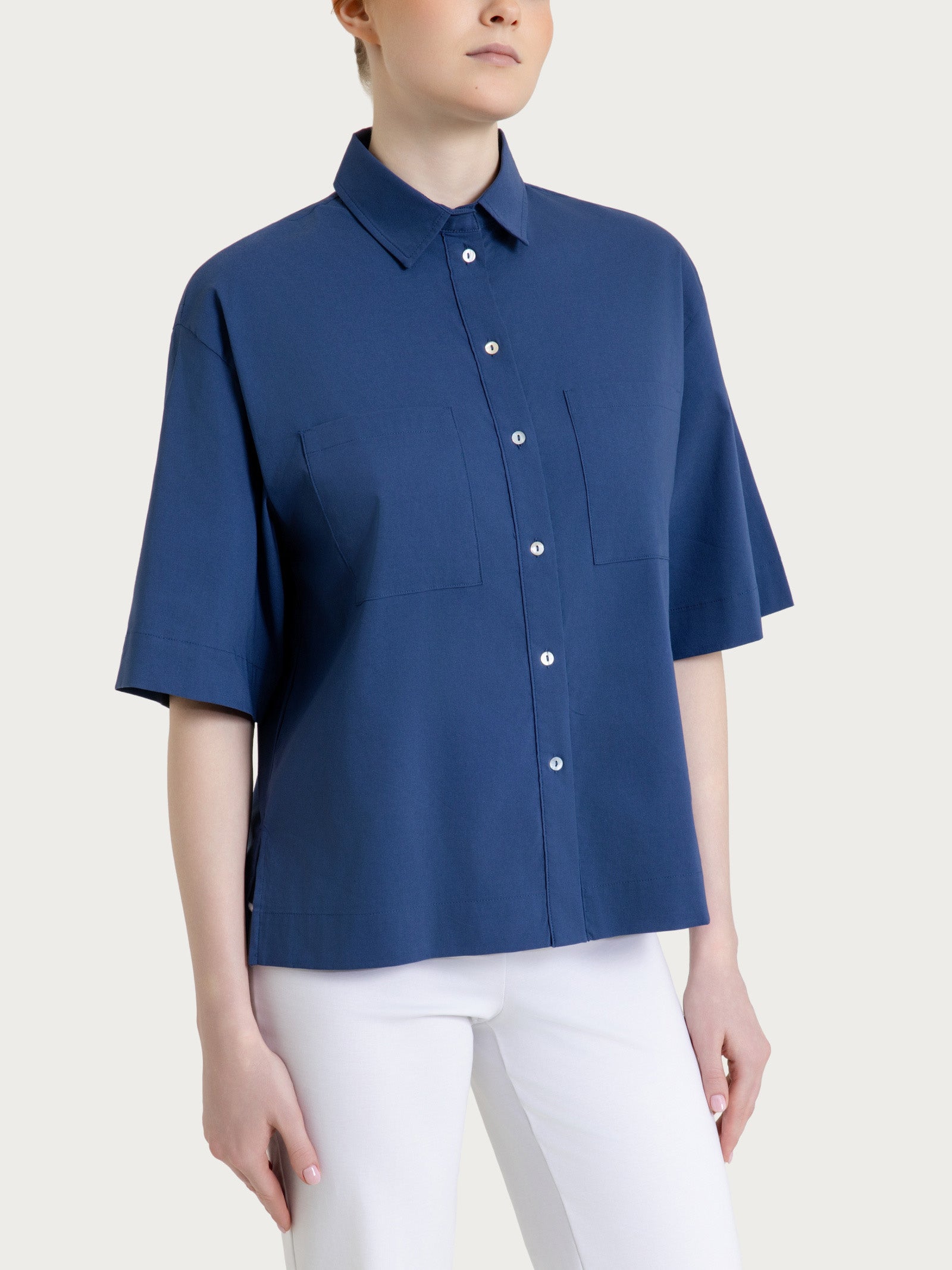 Camicia con manica corta in Super Fresh Blu Donna - Ragno