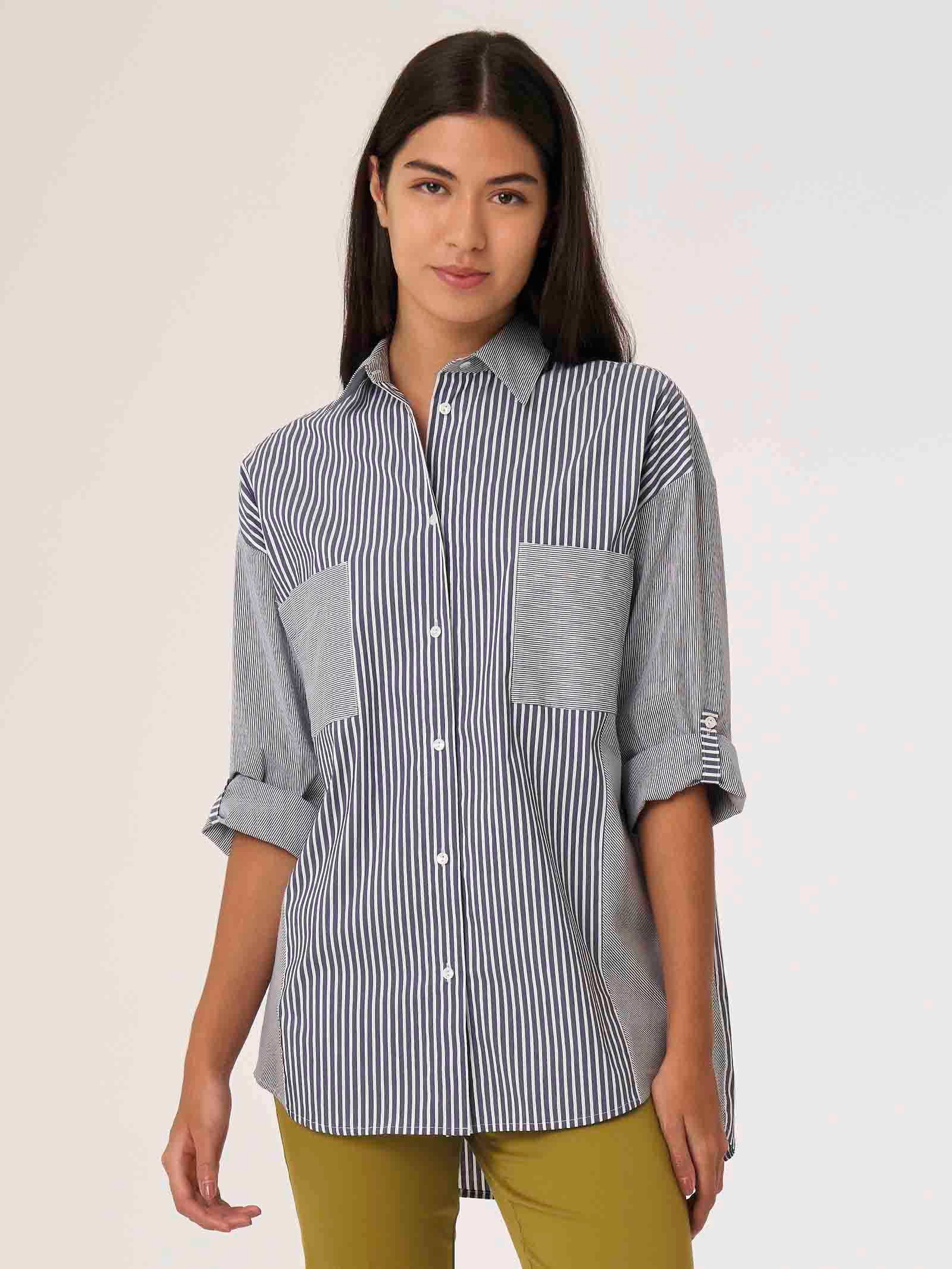 Camicia a righe in Popeline Stretch -  - Ragno