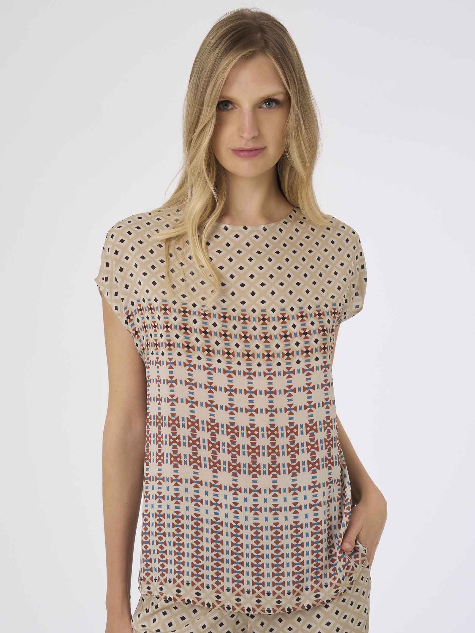 Blusa con stampa geometrica in mussola di EcoSeta -  - Ragno