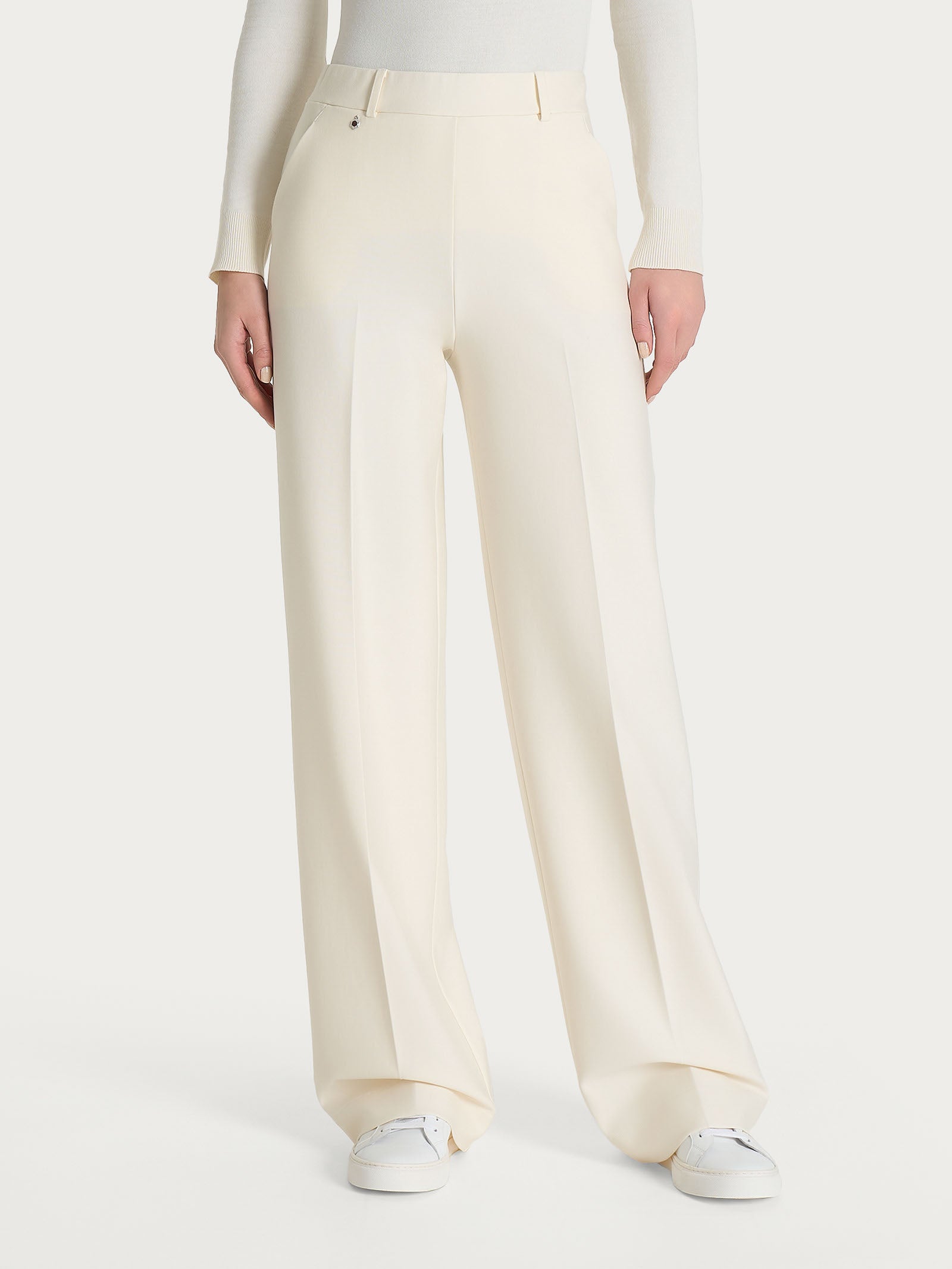 Pantalone a palazzo con tasche in Compact Bianchi Donna - Ragno