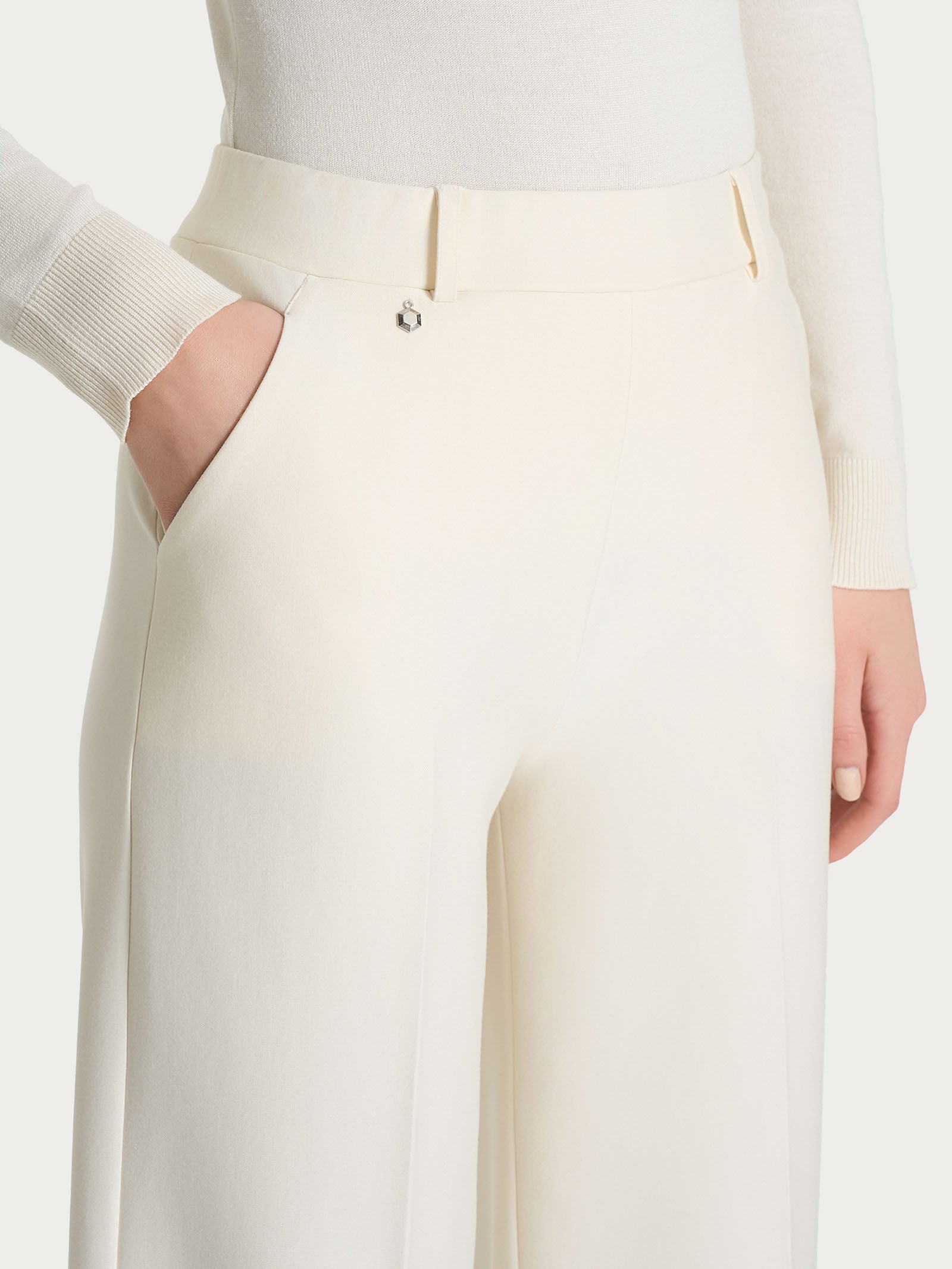 Pantalone a palazzo con tasche in Compact Bianchi Donna - Ragno