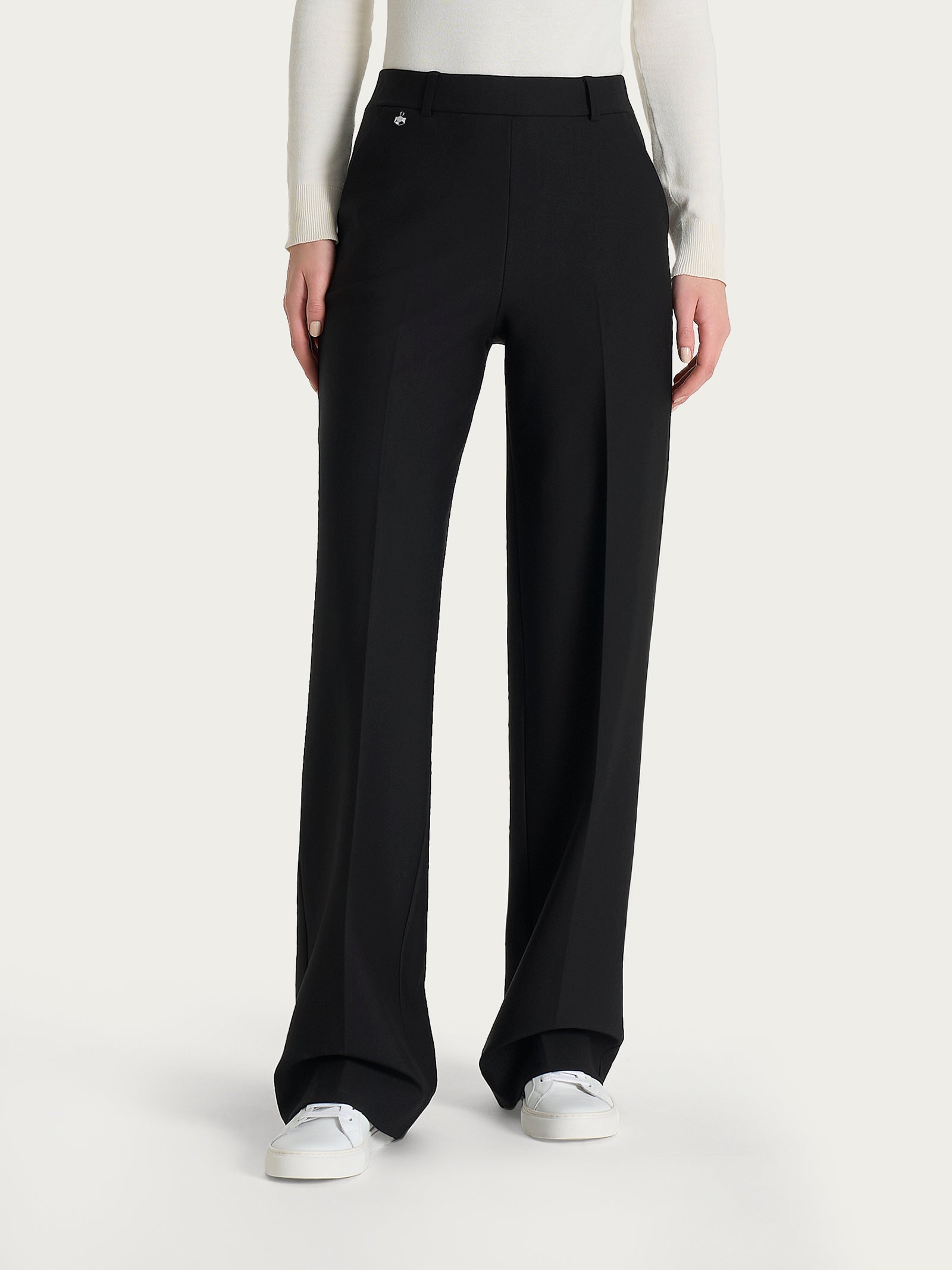 Pantalone a palazzo con tasche in Compact Neri Donna - Ragno