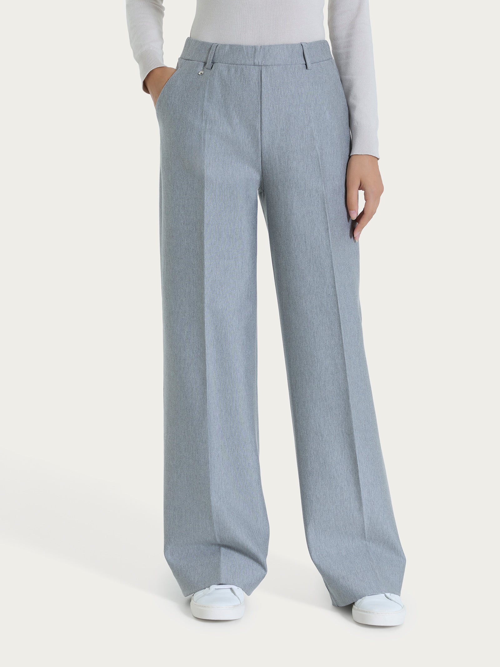 Pantalone a palazzo con tasche in Compact Neri Donna - Ragno