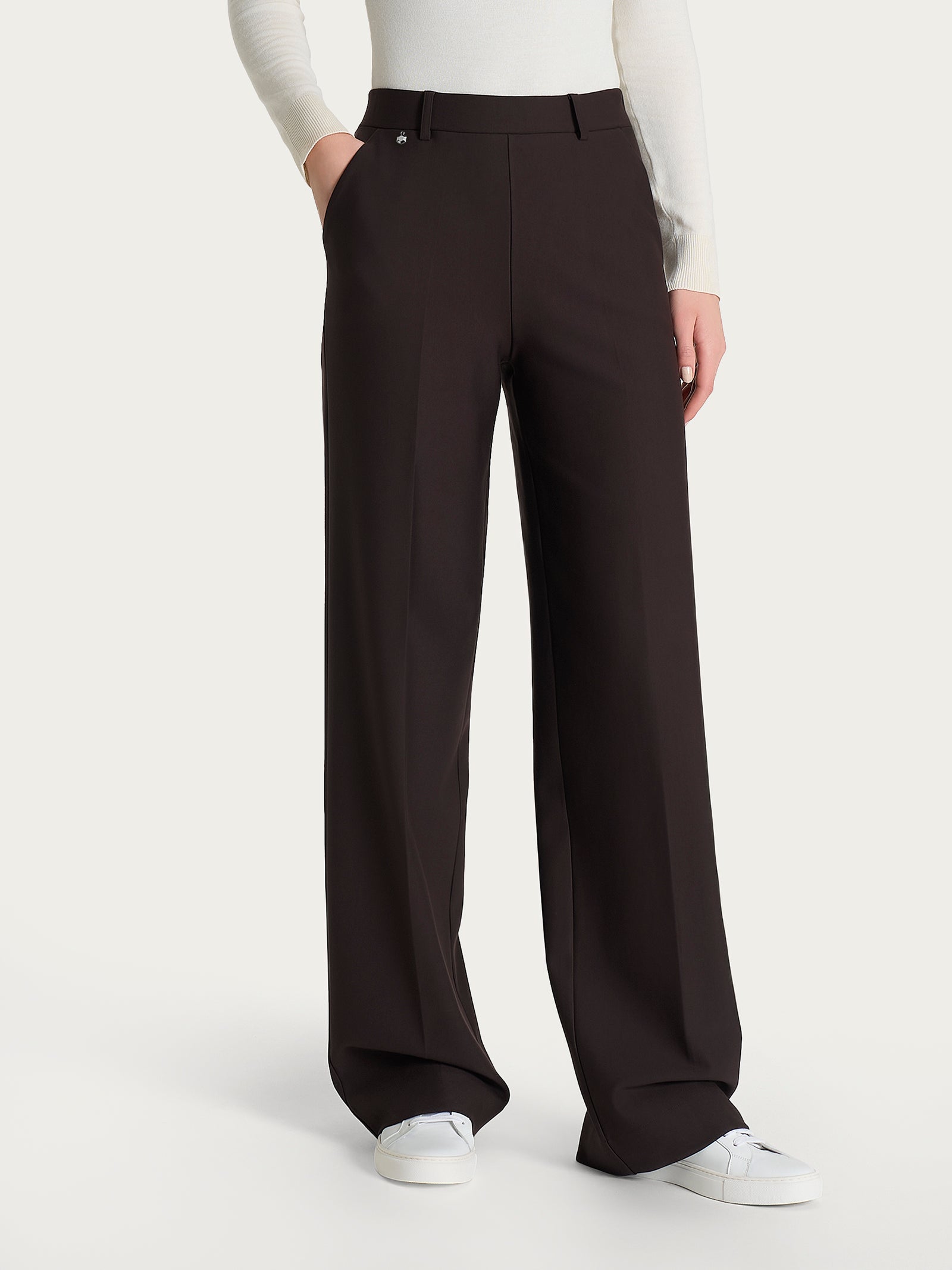 Pantalone a palazzo con tasche in Compact Marroni Donna - Ragno