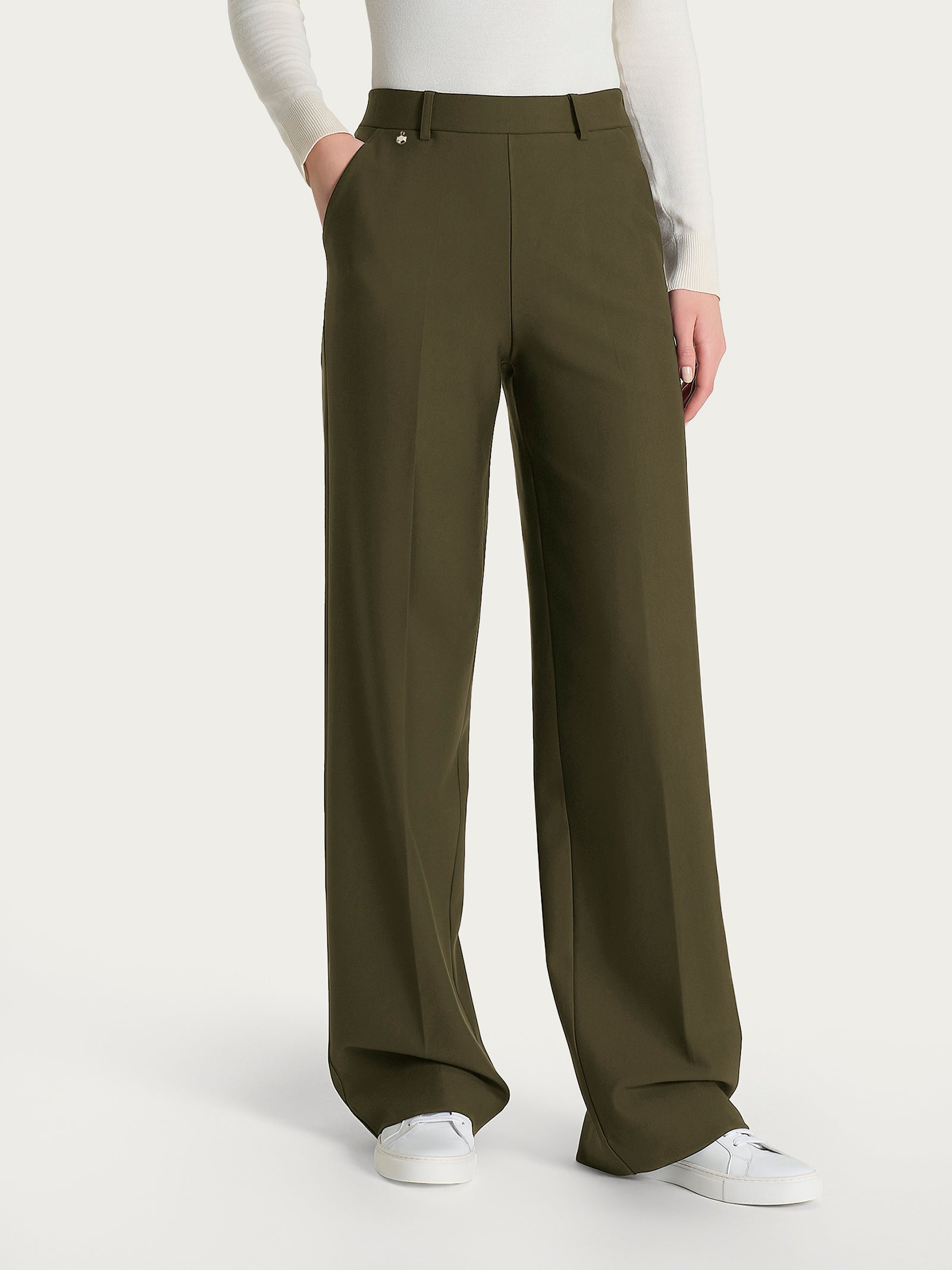 Pantalone a palazzo con tasche in Compact Verdi Donna - Ragno