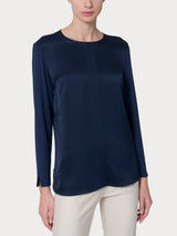 Blusa girocollo in misto viscosa Blu Donna - Ragno