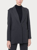 Blazer over destrutturato gessato in tessuto Eco Jacquard Neri Donna - Ragno