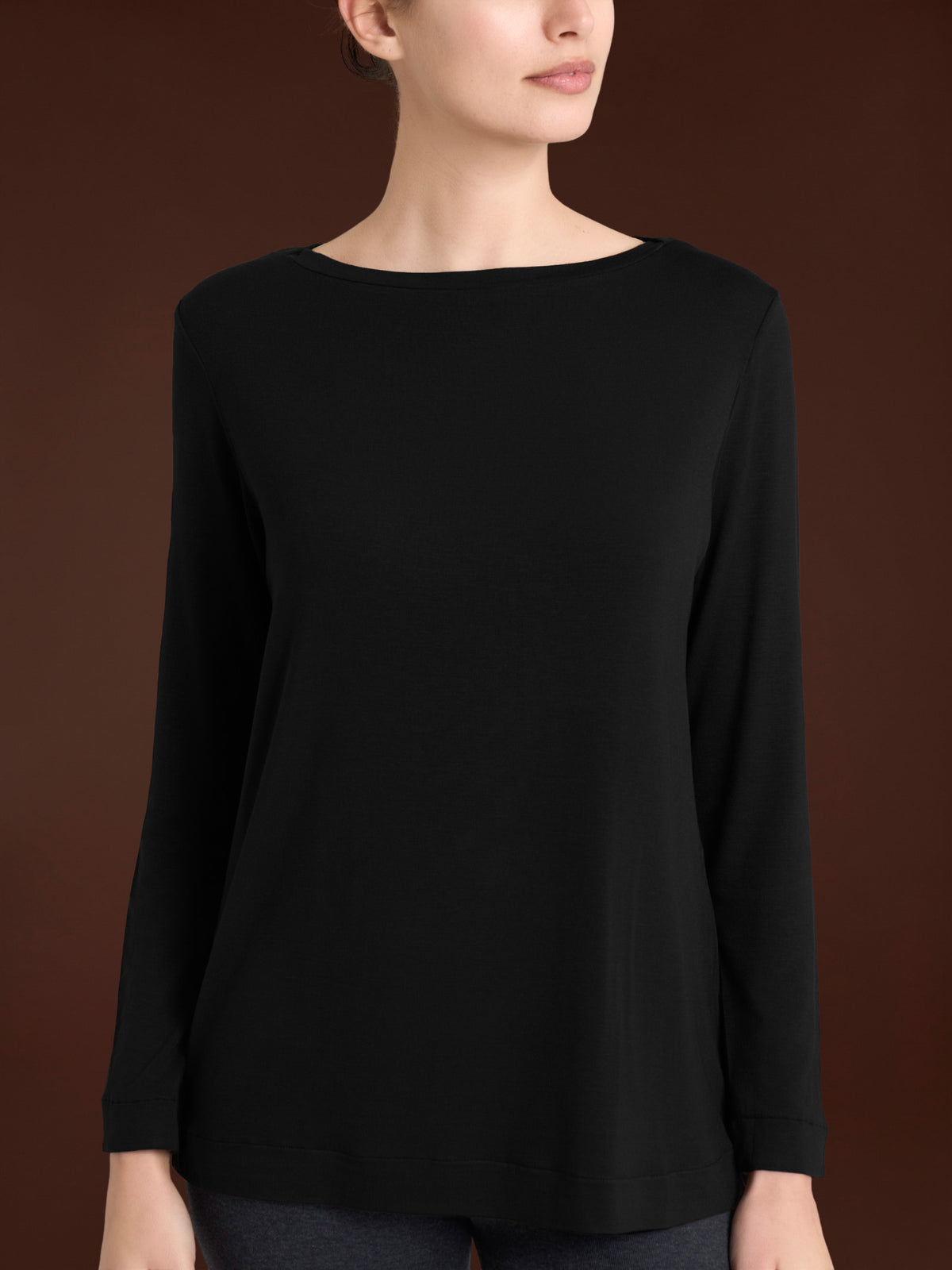 Maglietta con collo a barchetta in Jersey Strech Winter Viscosa Neri Donna - Ragno
