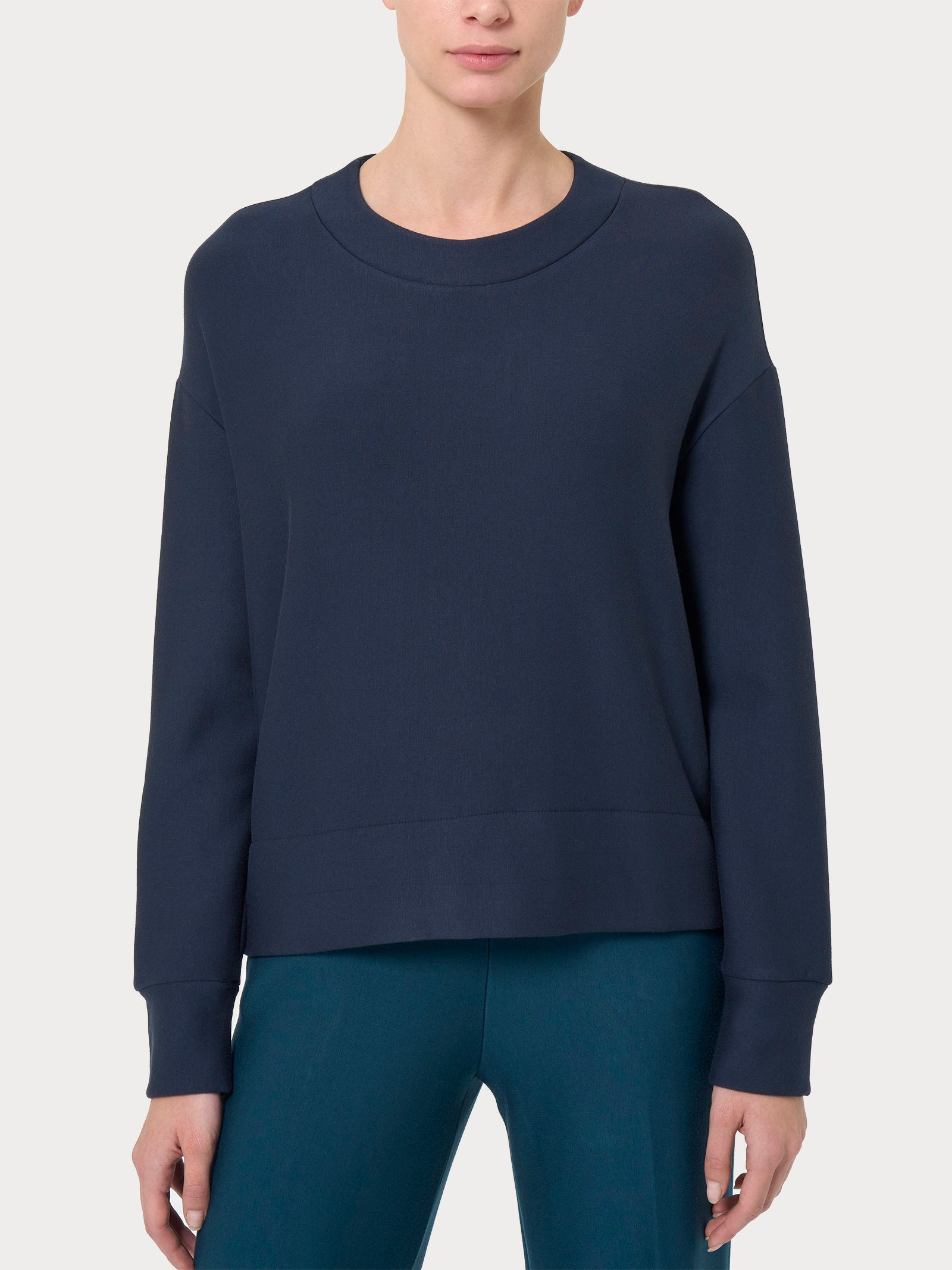 Felpa girocollo corta in Eco techno Fleece Blu Donna - Ragno