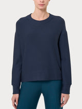 Felpa girocollo corta in Eco techno Fleece Blu Donna - Ragno