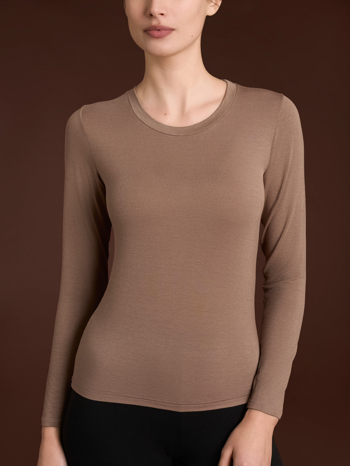 Maglietta girocollo in Tenderwool (86% Modal - 8% Lana Cashmere) Marroni Donna - Ragno