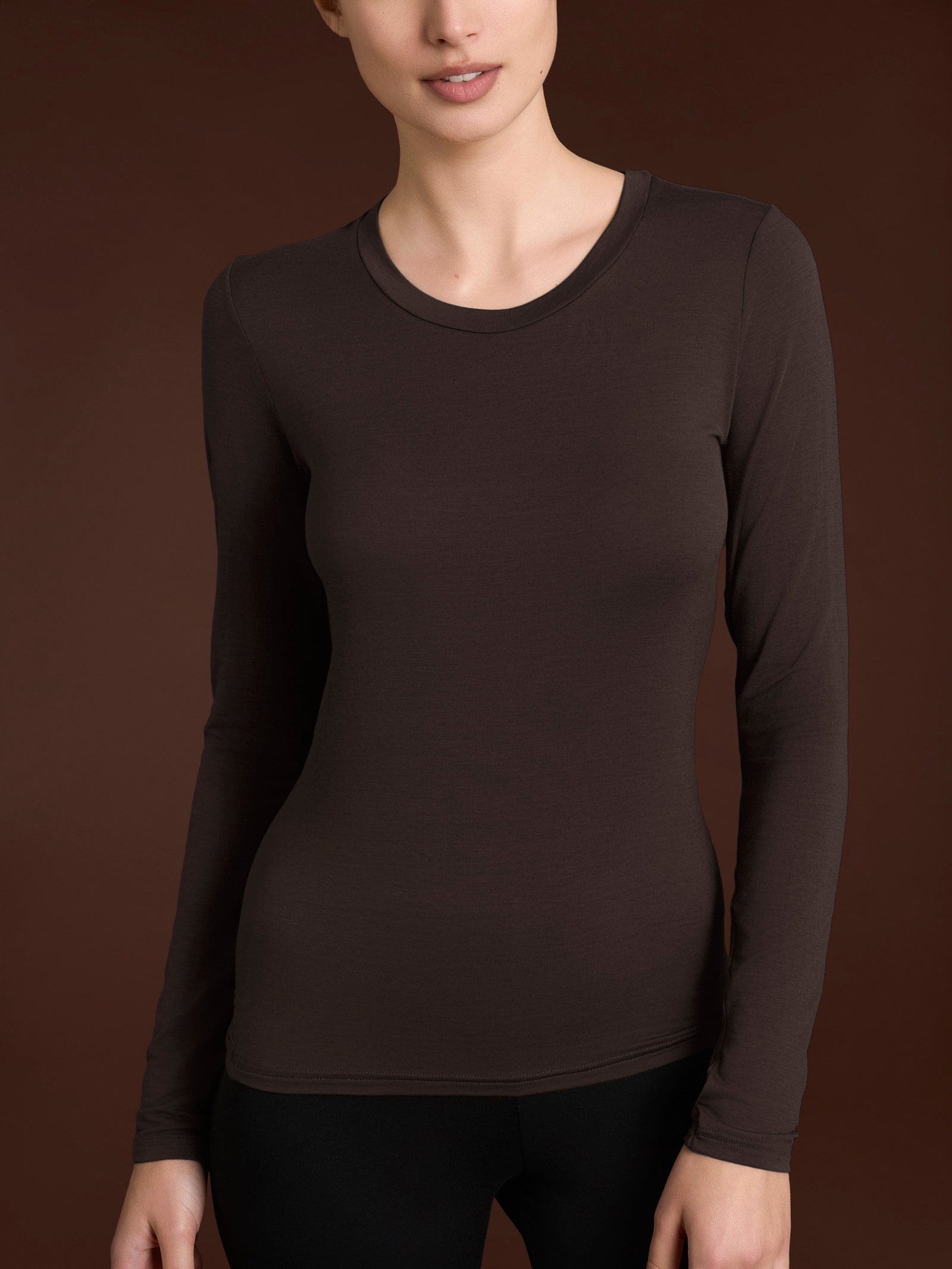 Maglietta girocollo in filato Tenderwool Marroni Donna - Ragno