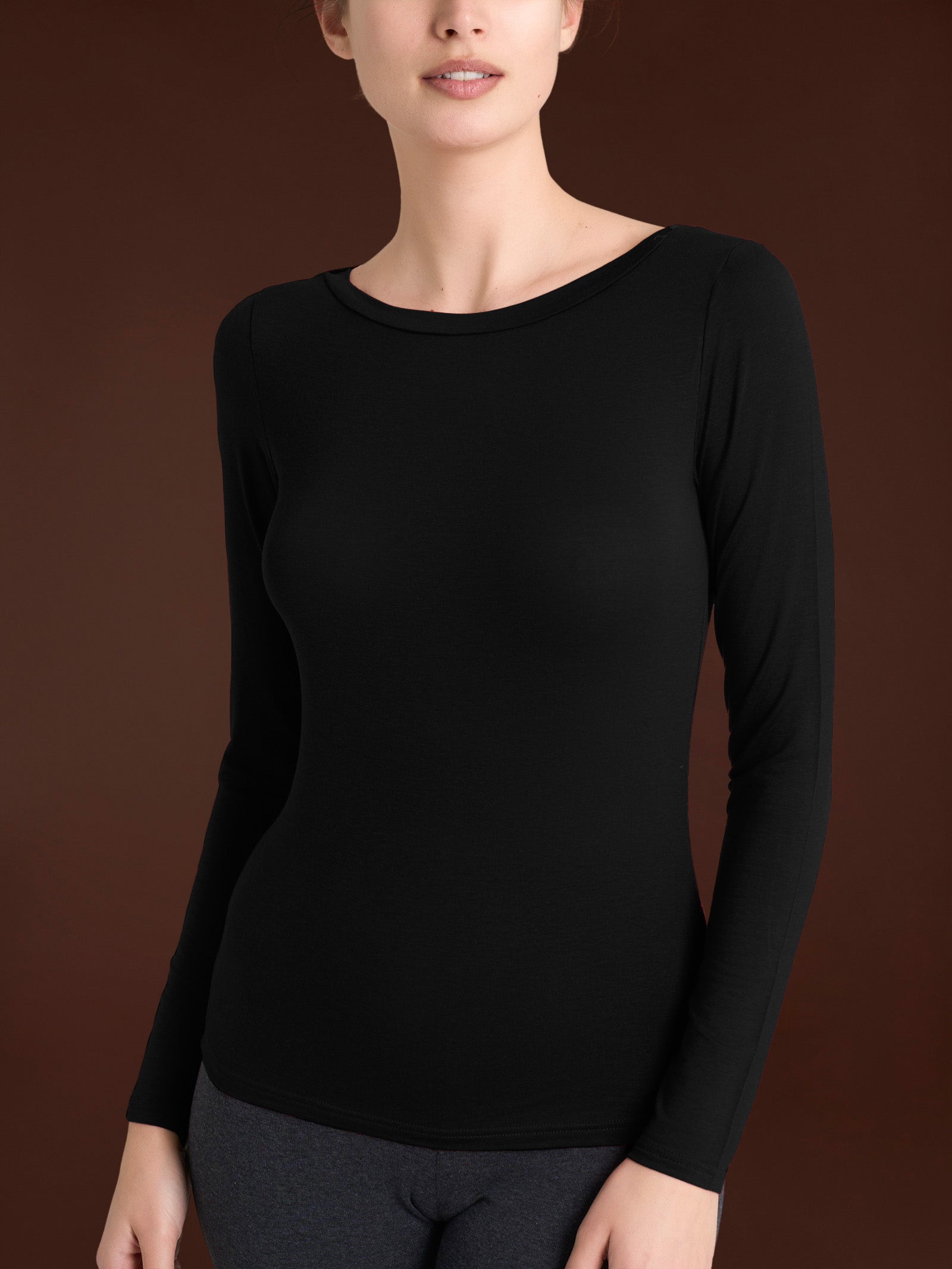 Maglietta con collo a barchetta in filato Tenderwool Neri Donna - Ragno