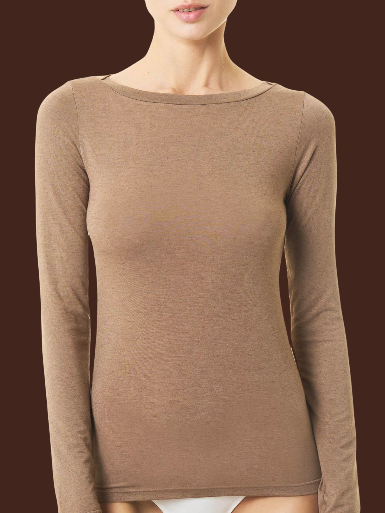 Maglietta con collo a barchetta in filato Tenderwool Marroni Donna - Ragno