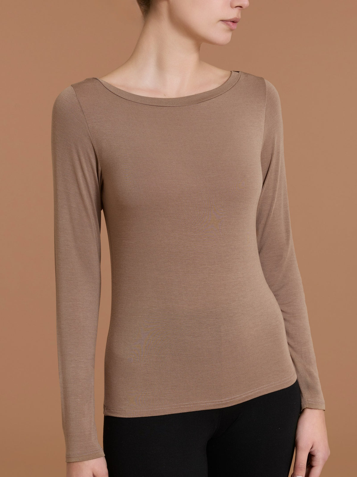 Maglietta con collo a barchetta in Tenderwool (86% Modal - 8% Lana Cashmere) Marroni Donna - Ragno