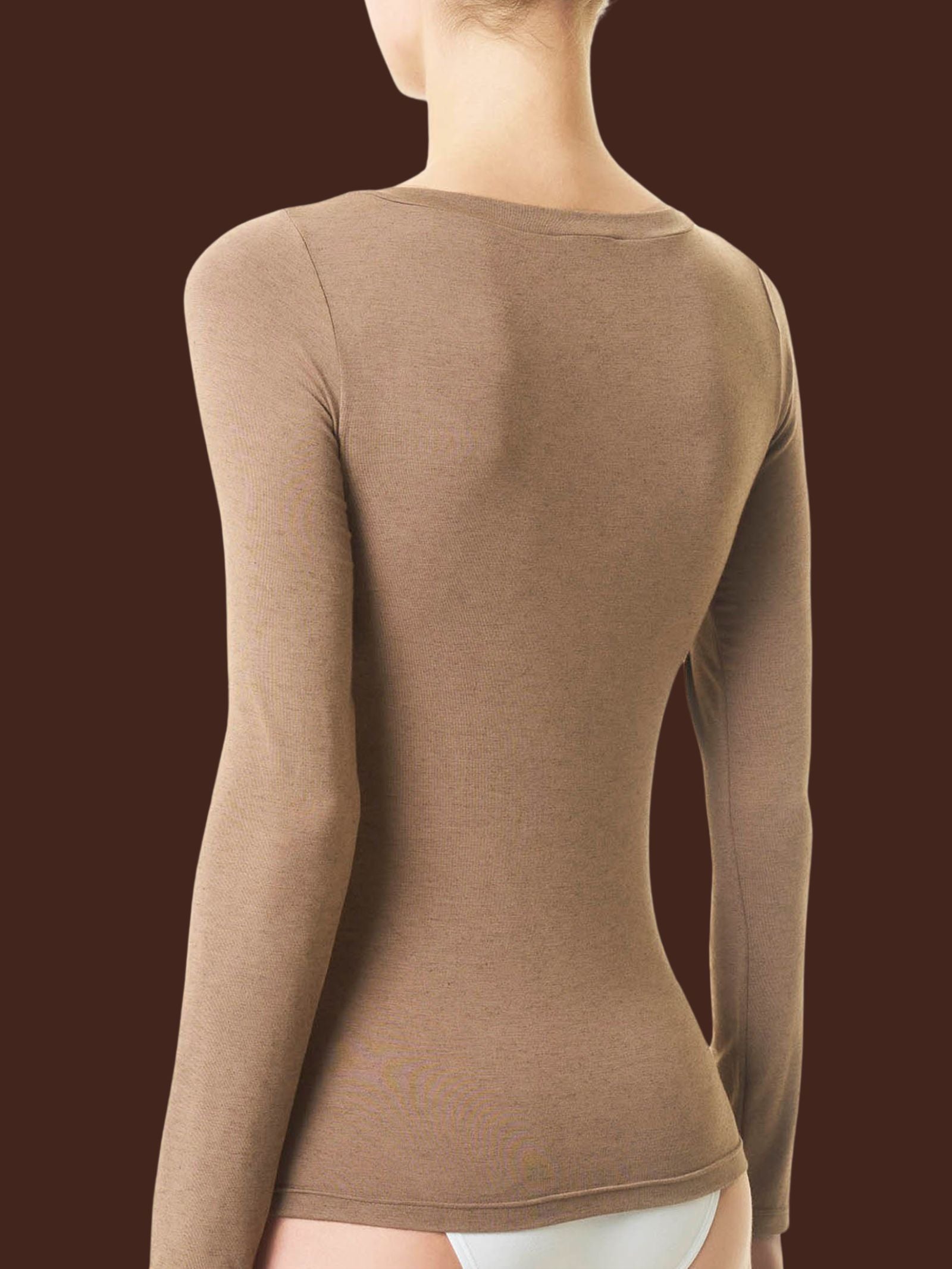 Maglietta con collo a barchetta in filato Tenderwool Marroni Donna - Ragno