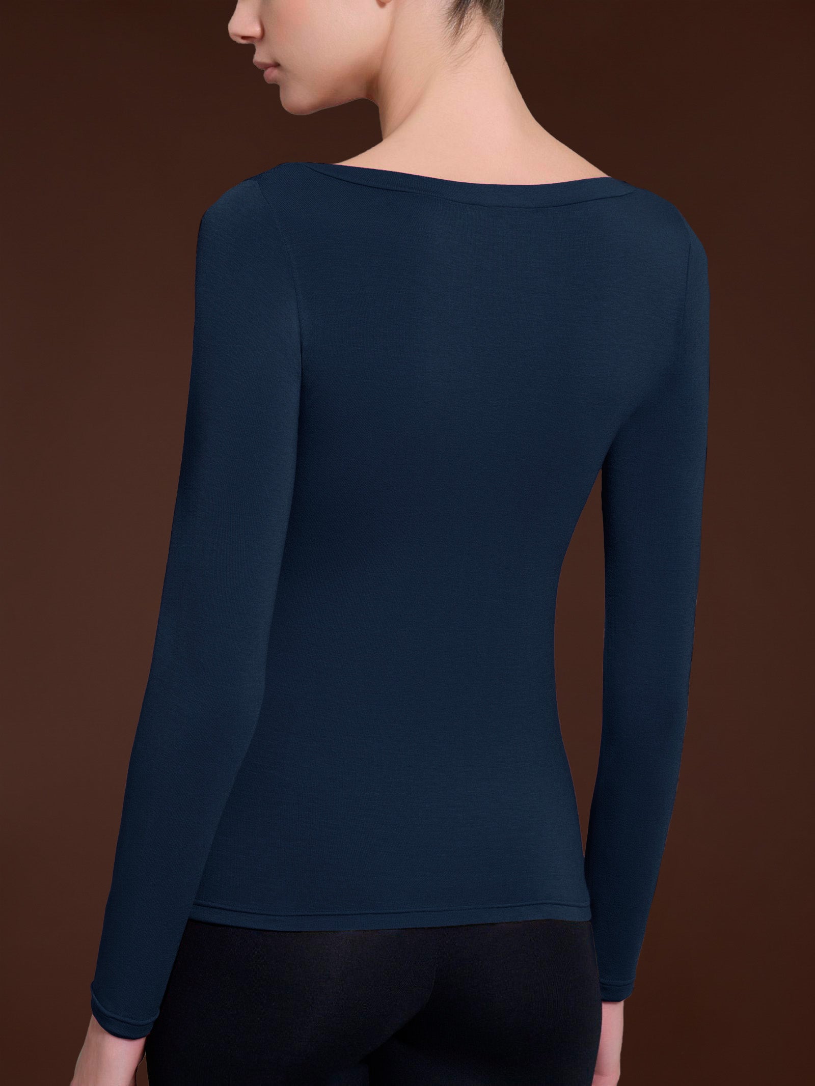 Maglietta con collo a barchetta in filato Tenderwool Blu Donna - Ragno