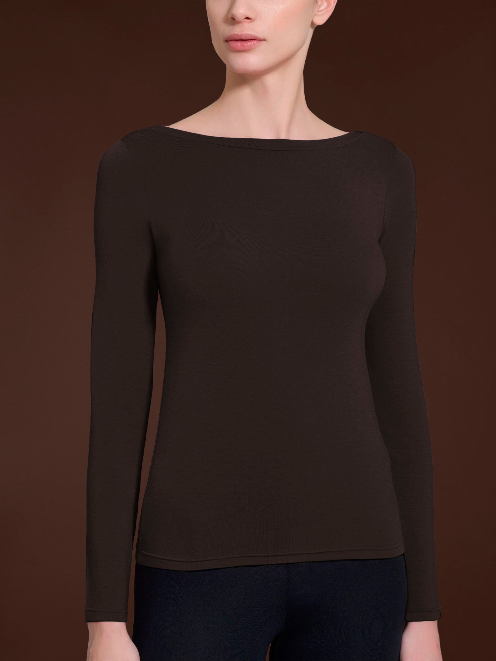 Maglietta con collo a barchetta in filato Tenderwool Marroni Donna - Ragno