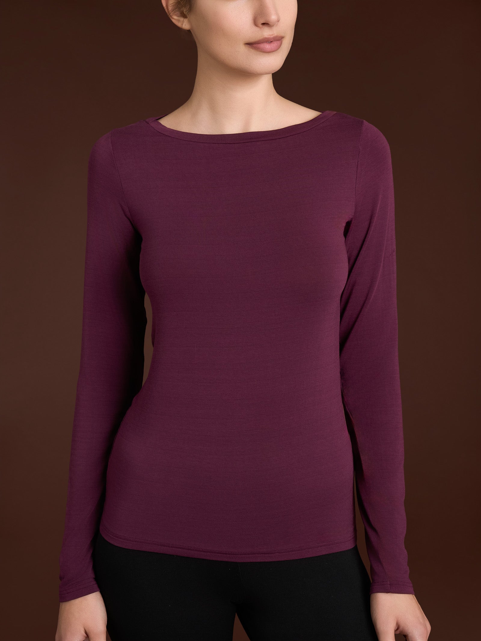 Maglietta con collo a barchetta in filato Tenderwool Viola Donna - Ragno