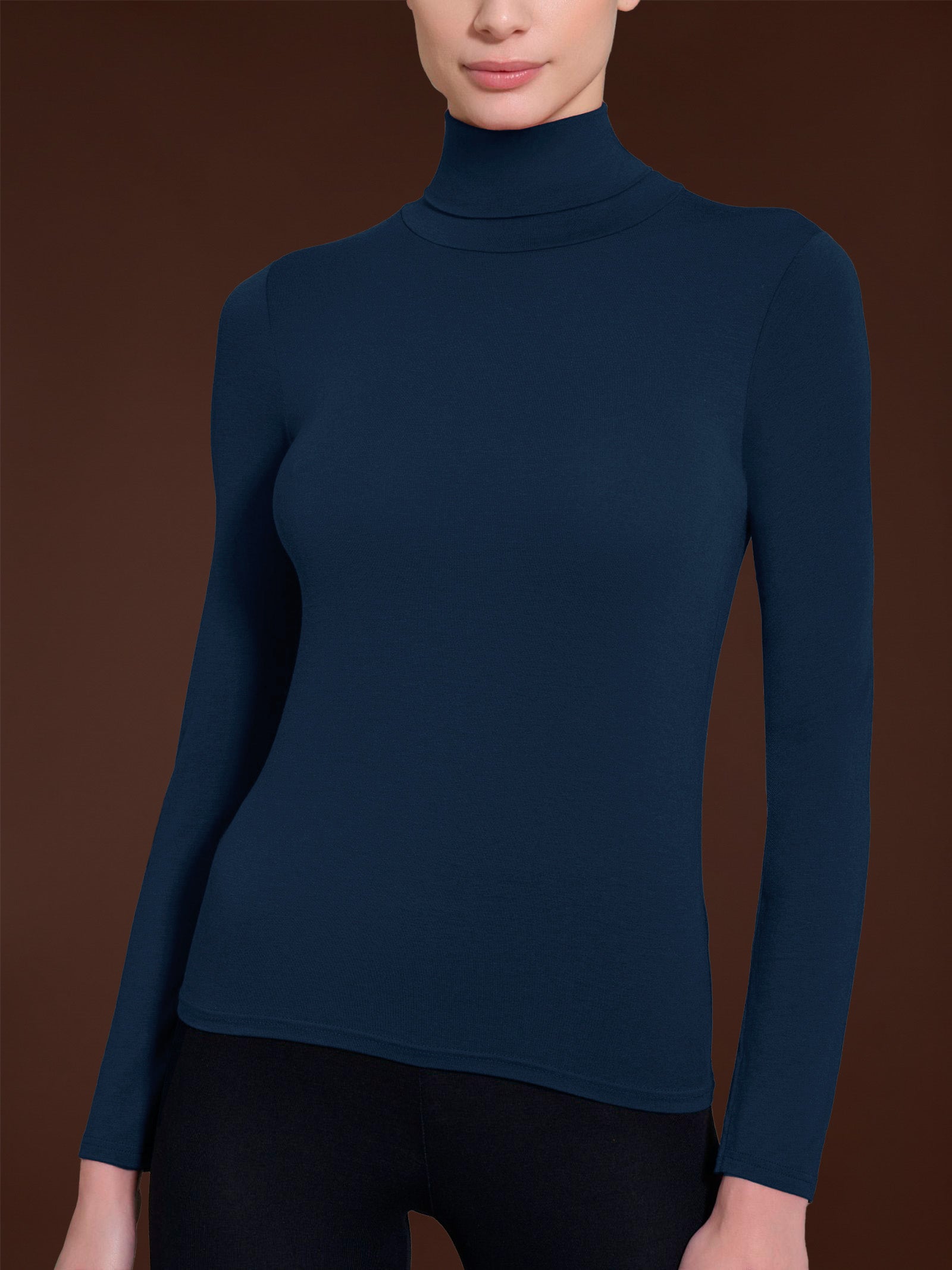 Maglietta con collo dolcevita in filato Tenderwool Blu Donna - Ragno