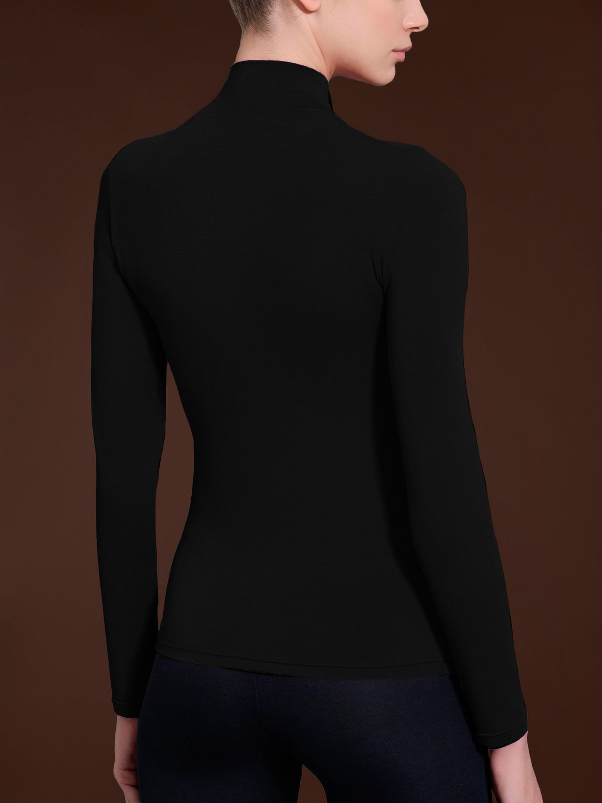 Maglietta con collo lupetto in Tenderwool (86% Modal - 8% Lana Cashmere) Neri Donna - Ragno