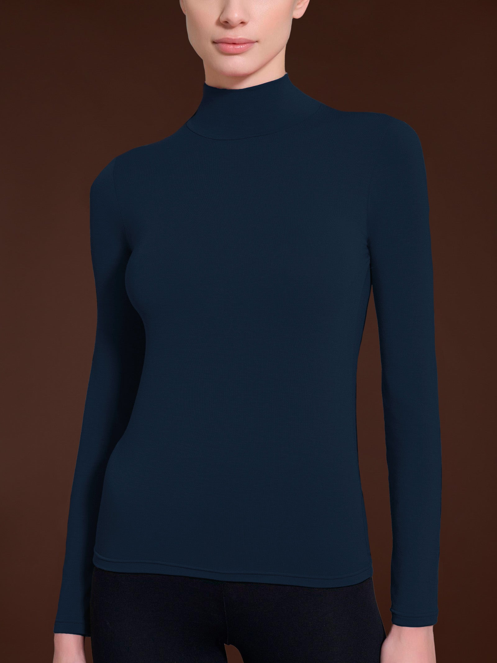 Maglietta con collo lupetto in filato Tenderwool Blu Donna - Ragno