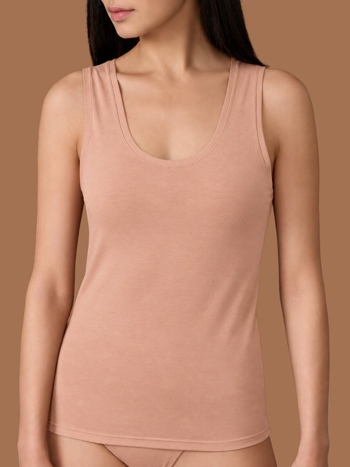 beYOUtiful - Canottiera spalla larga in cotone elasticizzato extra fine Marroni Donna - Ragno