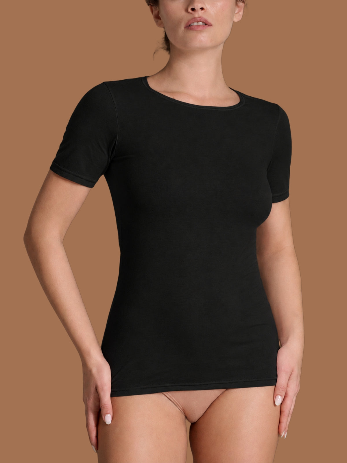 beYOUtiful - Maglietta in cotone elasticizzato extra fine Neri Donna - Ragno