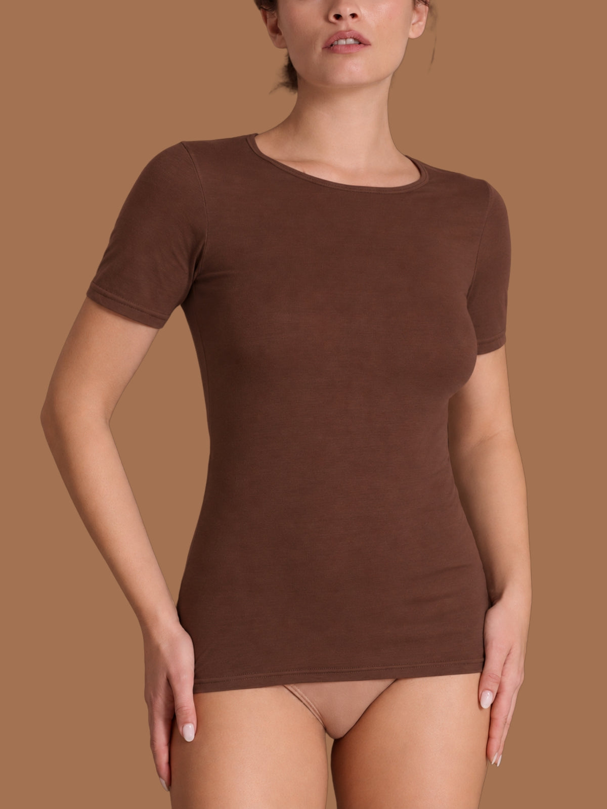 beYOUtiful - Maglietta in cotone elasticizzato extra fine Marroni Donna - Ragno