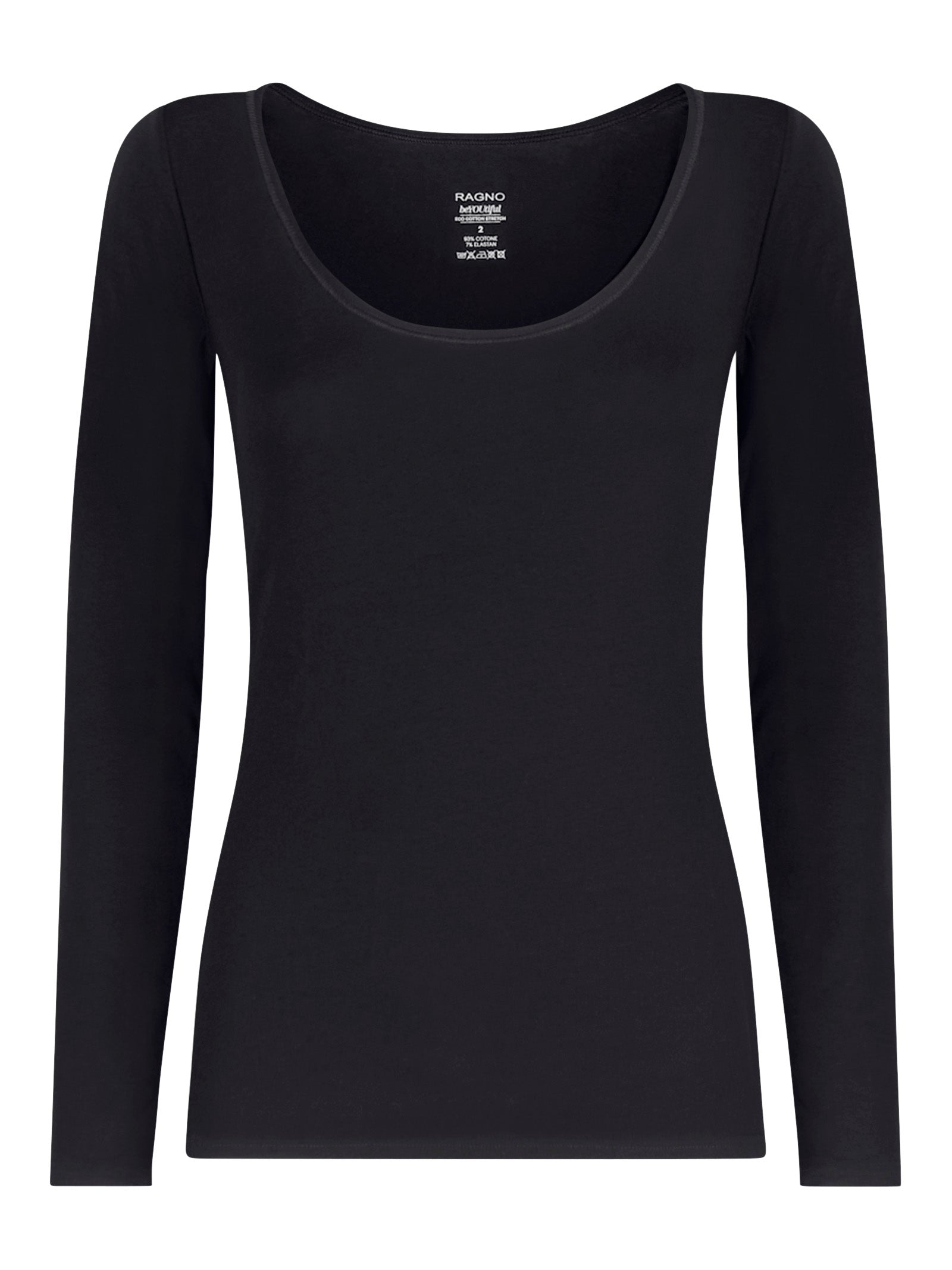 beYOUtiful - Maglietta a manica lunga in cotone elasticizzato extra fine Neri Donna - Ragno