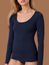 beYOUtiful - Maglietta a manica lunga in cotone elasticizzato extra fine Blu Donna - Ragno