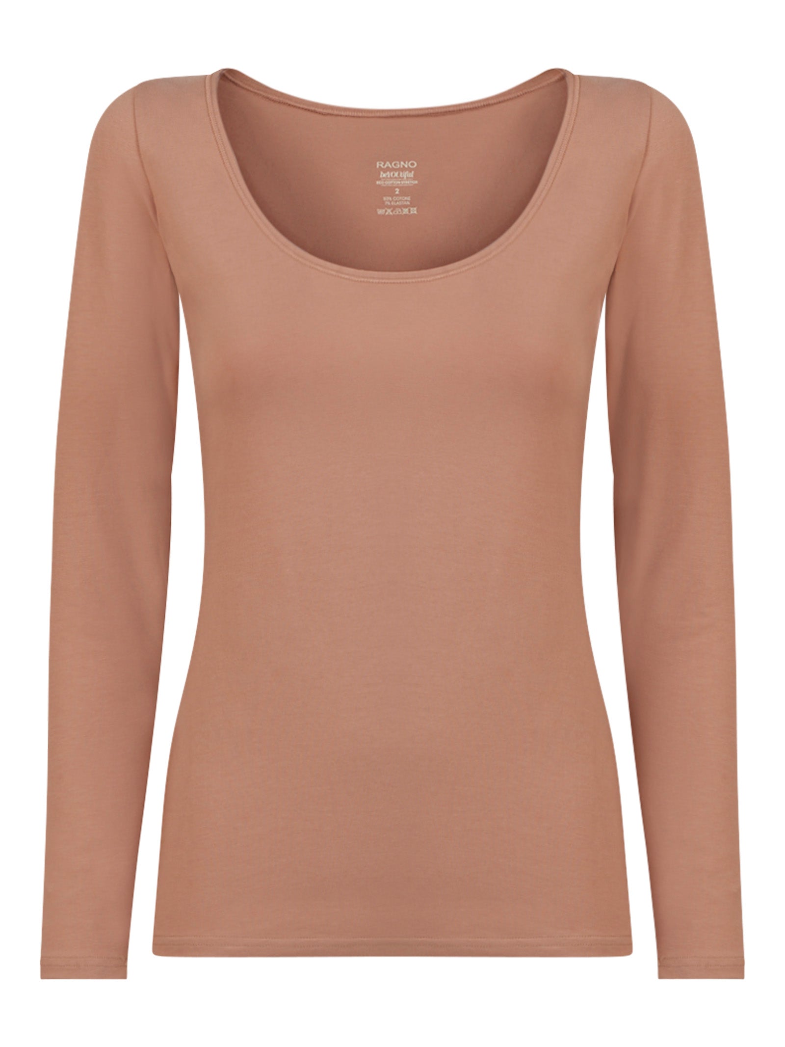 beYOUtiful - Maglietta a manica lunga in cotone elasticizzato extra fine Marroni Donna - Ragno