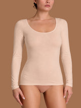 beYOUtiful - Maglietta a manica lunga in cotone elasticizzato extra fine Marroni Donna - Ragno