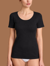 Thermo Cotton - Maglietta girocollo a manica corta in caldo cotone Neri Donna - Ragno