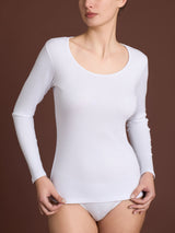 Thermo Cotton - Maglietta girocollo a manica lunga in caldo cotone Bianchi Donna - Ragno