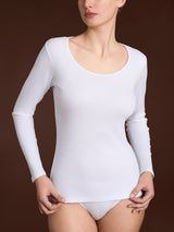 Thermo Cotton - Maglietta girocollo a manica lunga in caldo cotone Bianchi Donna - Ragno