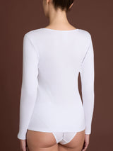 Thermo Cotton - Maglietta girocollo a manica lunga in caldo cotone Neri Donna - Ragno