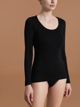 Thermo Cotton - Maglietta girocollo a manica lunga in caldo cotone Neri Donna - Ragno