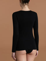 Thermo Cotton - Maglietta girocollo a manica lunga in caldo cotone Neri Donna - Ragno